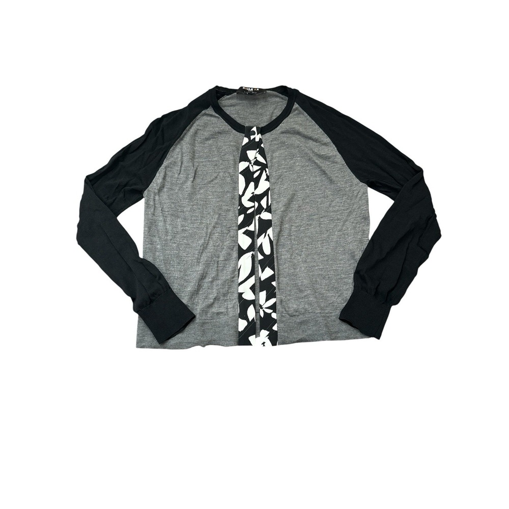 Paule Ka Cardigan Sweater Size Large Black White Gray Details Wool Blend